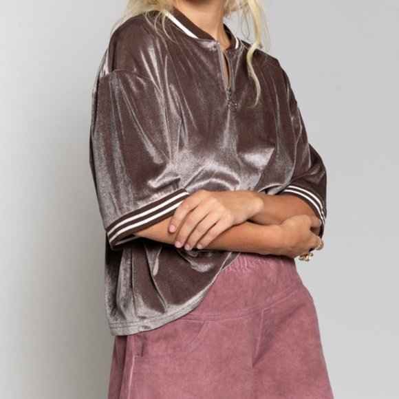 🍑Summer Furry Velveteen Boxy Oversize Polo Shirt NWOT Size Small  C165 - Picture 9 of 11